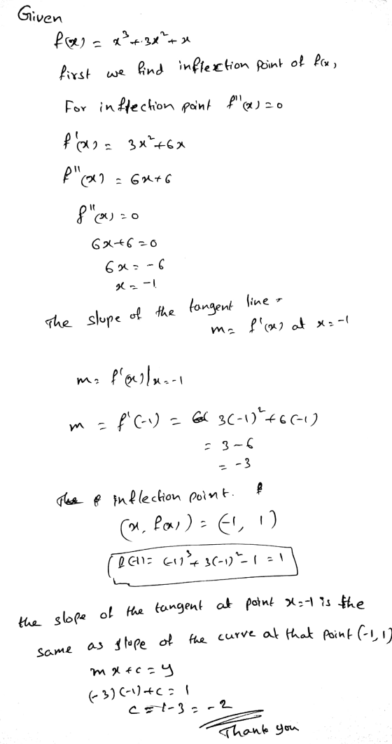 Given fo) = x² + 30+ first we find inflection point of fox, For infection point f) 20 fal = 3*²*6* f () = 6*+6 f so 6x+6=