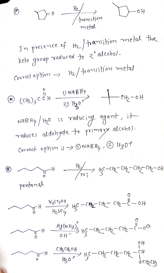 ☺ o _124 ) M oh /transition metal the In presence of He transition metal keto group reduced to zalcohol. Correct option - Hz