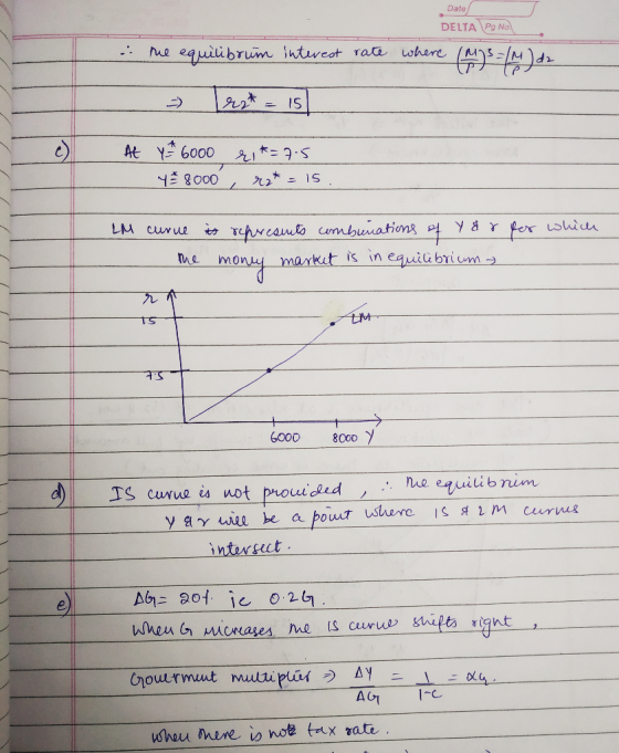 Date/ DELTA PO NO me equilibrum interest rate where (M)=Md2 - - r * = 15 - At y = 6000 r *= 7.5 458000, rz* = 15. LM curue is