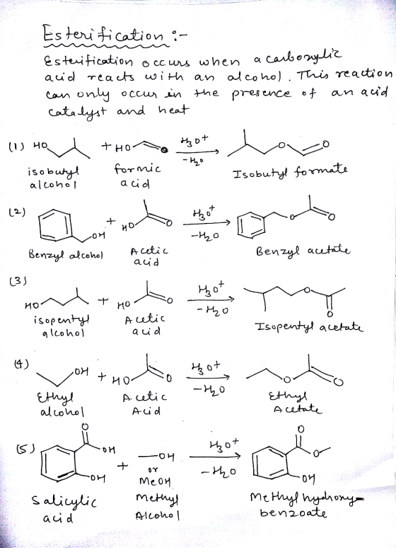 Esterification : Esterification occurs when a carboxylic acid reacts with an alcohol. This reaction can only occur in the pre