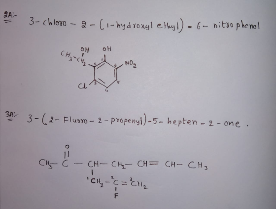 af 3-chloro-2-(1-hydroxyl ethyl) abr nitro phenol OH CH. OH CLAV 34 3-(2- Fluoro - 2 - propenyl)-5- hepten - 2 - one. CHz C -