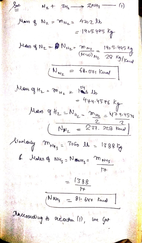 Moles of H₂ = NH2 Soli N2 + 3H₂ 2 ZHz )) М», N, 2 т. 2 402 9ь - 1965. 993 ~ Mides of Nz = Nnga maza (Mus), учеб-999 % 29 Kylp