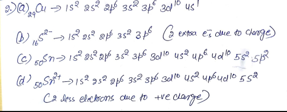 3.)@Cu 2 182 as? 26 352 35 3d?0 us! @,62 -> 158 252 $$ 352 356 Ca extra es due to change) 1 (C) son 152 252 2p6 352 366 3d l