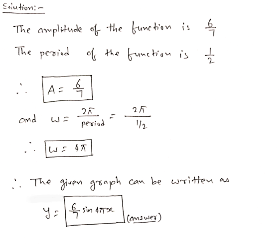 Solution:- The amplitude of the function is b The period of the function is ne bo 6 ... A= 2 and 20 wa period 1/2 ... We 4K .
