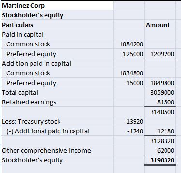 Amount Martinez Corp Stockholders equity Particulars Paid in capital Common stock Preferred equity Addition paid in capital