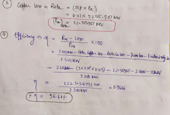 & Copper lors in Rotor z (slip & PR) 20.01% 2255.907 kW ( (len) entz 22.55907 kW 4 Efficiency a) M - PN- Low - xloo in I PIN