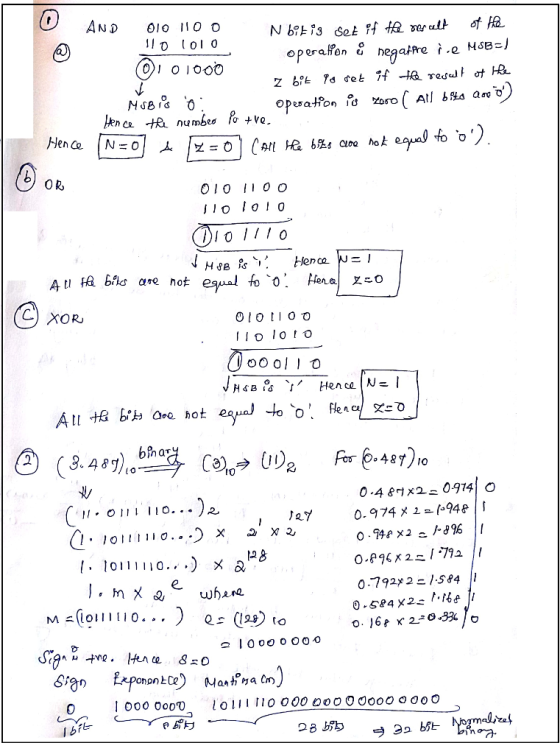 AND OIO 1100 N bit is set if the result of the 110 1010 - operation : negatire i ce MSB=! I 01000 z bit to set if the result