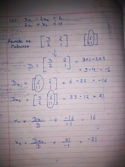 3x, -2, 6. 2x +na Laula 3 २ Rewrite as Matrices २ स - २ 3x1-२४२ 3 2 DE 33-4 = -1 २ 6 -२२ - -16 न Drz - 33-1२ = -21 3 २ क । 16