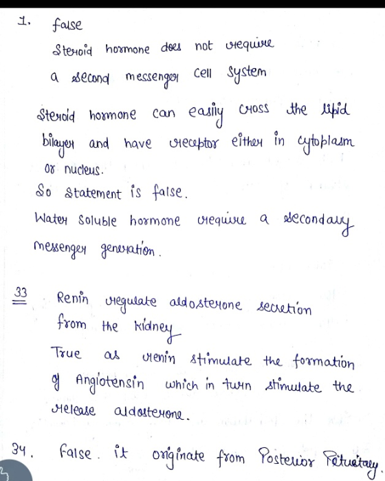 1. can C40SS fase Steroid hormone does not vequire a second messenger Cell system Steroid hormone easily the lipid bilayer an