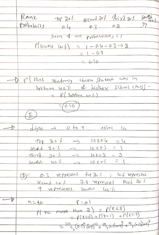 lowesto 72 Rank Top 20l second dol. Third 20% probabints 0.4 0.3 0.2 Sum of all probabilities ar Pllowest hool) = 1-0.4-0.3-0