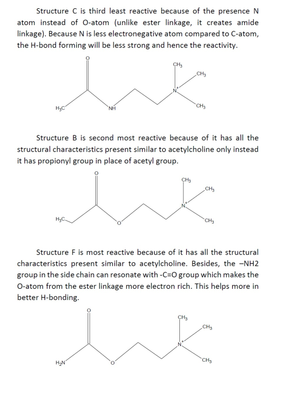Structure C is third least reactive because of the presence N linkage). Because N is less electronegative atom compared to C-