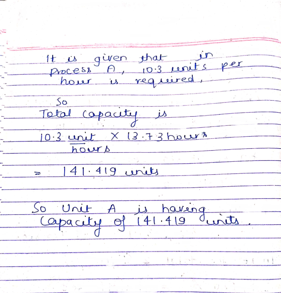 in L:3 nitS eqaired giren that 1t Pcess لام So Tetal capacuty هز j0 2unit hours X 12.73bour 14149 wnits havannA So Unit A Cap