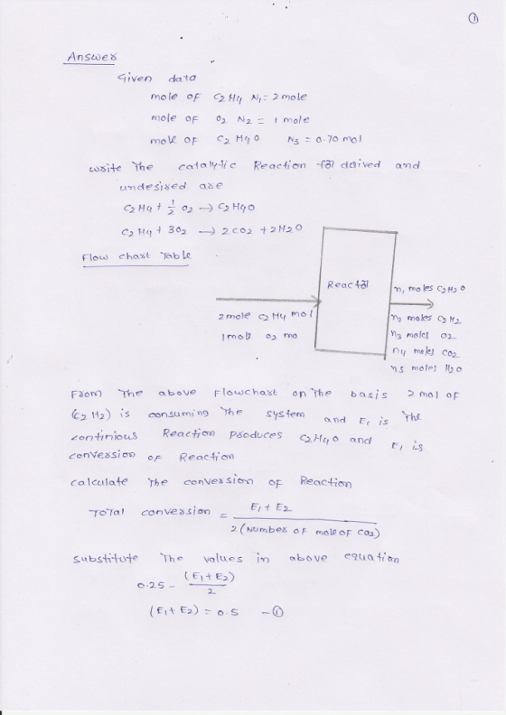 Answes Given da1o mole PF c2Ht! 시: 2 mole mok of undesised ase Reacta ny me 2 ms moles H o Foono The above Flawchaxt on The a