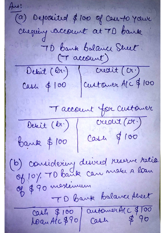 Aus! (a) Depaited $100 of care to your Chequery account at to bank bak boloma Sur (таеt) Debit (er.) I credit (cr.) Cash $100