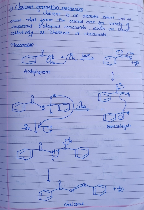1) Chalcone formation mechanism - chalcone is an aromatic Ketone and an mone that forms the central core for variety of impor