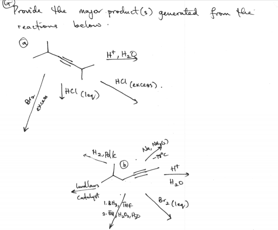 Provide he mgor prodct (s)gunentad from ta سملعما reations HH HC (exces HCL Cl NH2 H2,lle Na, Ht صملسا Catalyst 1. &H,Tttf 2.