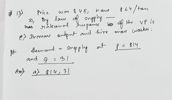 nowe 13) price so, By of nett response was $ 45, $64/tan lave supply rational bo of of the VP is ef Ireneane output and hire