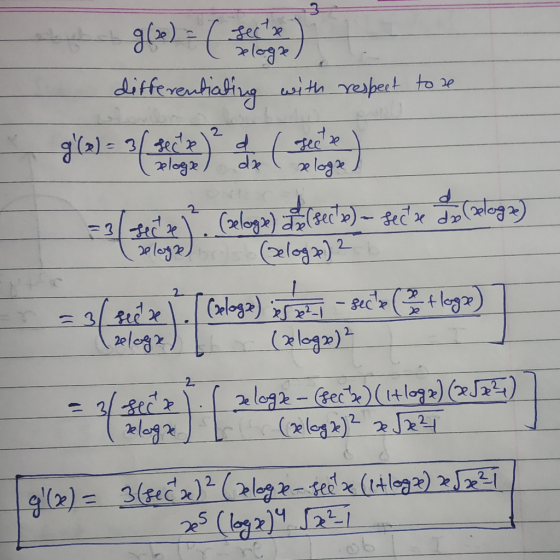 differentialing with respect to se =3/secse ? (gelogse) a persec se) - sect se I (aloge) ons (selogp) 27 tha (eloge) 2 = a(z