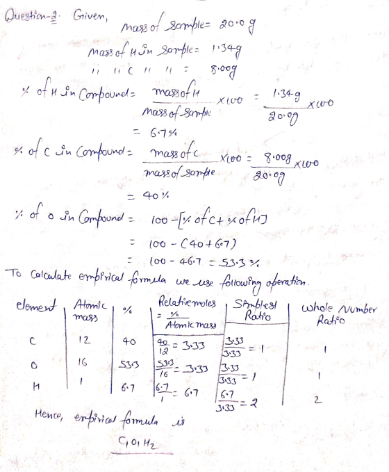 Question-a. Given, mass of samples 2010 ovog mass of hun sample 1:34g 8.00g of oft in Compound= massofu mass of sample .X100