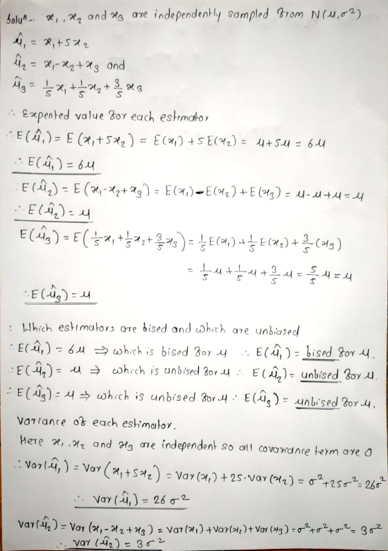 23 ů = x - H2+2 3 and bolun 3.Xand als are independently sampled from N(462) ů, = 2, +522 a = 12 + 1 2 + 3 a :. Expented valu