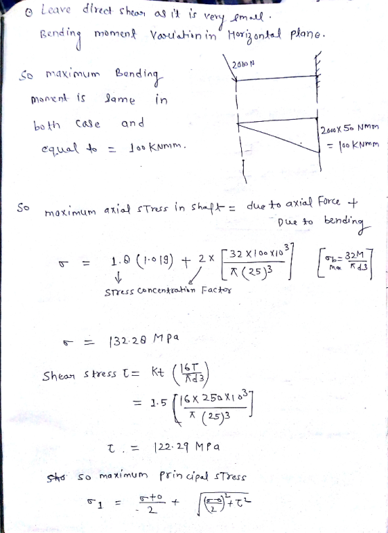 Bendin omen Vasininl plane S maximu Bondin manenl is Jame in both Cale an d 100 k mm maximum axial sTress in shaf -dueto axia
