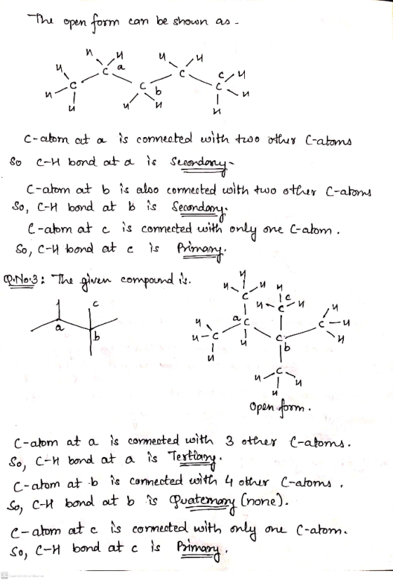 The open form can be shown as и и V a с امره с C и - и c-atom at a is connected with two other C-atoms SO C-H bond at a is se