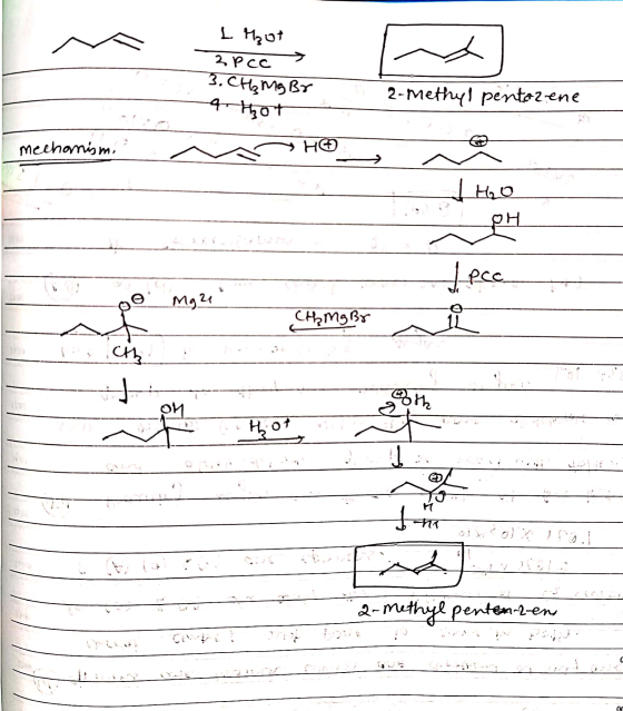 L. Moot 2 pcc 3. CH₂ Mg Br 4. thot 2-methyl pentoz ene mechanism. na H mg ze ___CHzMyri mg Br *45 til 79 2-methyl pente al en