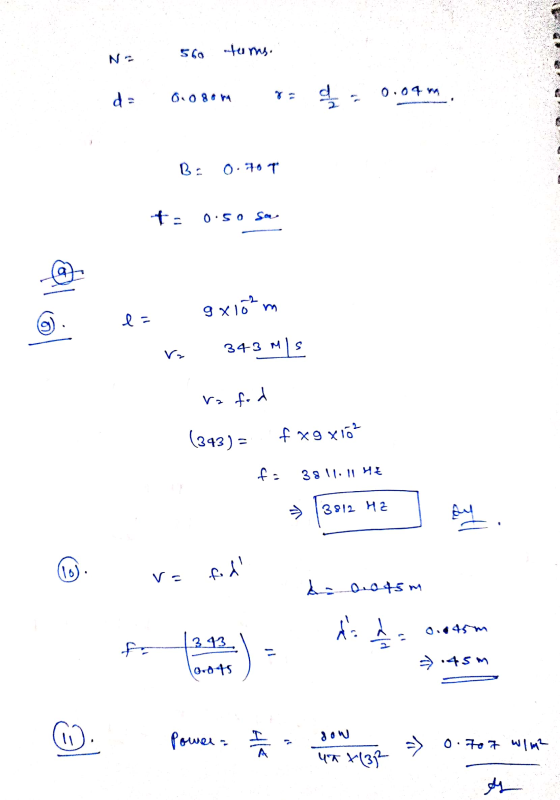 560 funny da 008 h = 0.04 m B: 0.70T ta 0.5o So a gx 102m e- 343 MB Vo ra fod (343) = fxgx10² f = 38.11.11 42 13812 HZ fy llo