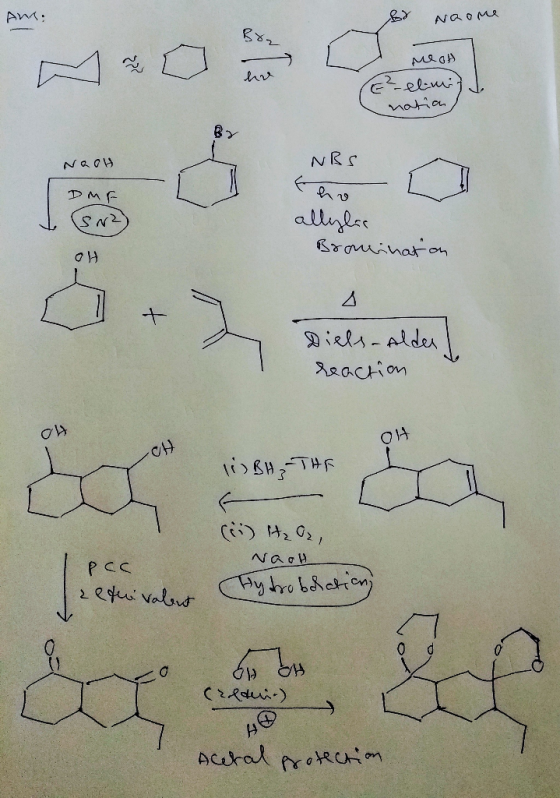 AW: 8 Naome MegH E²-elmit nation NaoH NRS tho DMF (S2) allylac Broncination ан II + Diels-elder! reaction OH CH THR E EM (ii)