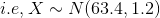 i.e, X\sim N(63.4,1.2)