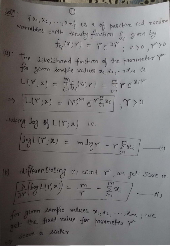 Selm xI,X2Xmf Nariables uith density fincton given by s a o posctive iid random Ye2r : the sikeli hoed funthon the parameter