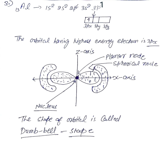3z Al -> 182 952% 352 357 3 px 3py 363 The Osbitel having highest energy elechom is 3px - z-axis - Planer node - Spherical no