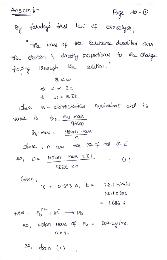 Answen- Page a of electsolysis NO D ey faloday ust Has of tRa Substana dupusi ted oven TRe chaige the electson is alrecty pro