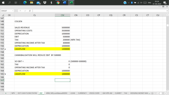 05:24 C W ? ENG 66 01-08-2020 35 Х CM167 . CK CL CM CN СО CP CQ CR CS CT CU 147 148 COLSEN SALES REVENUE OPERATING COSTS 5000