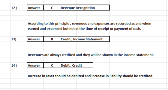 12) Answer C Revenue Recognition According to this principle, revenues and expenses are recorded as and when earned and expen