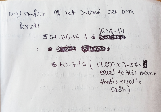 b-3 ampact of het oncome over both Periods 1658.14 - $59.116-86 + $ = $60.775 (17,000x3.575 caual to this amount that is eaua