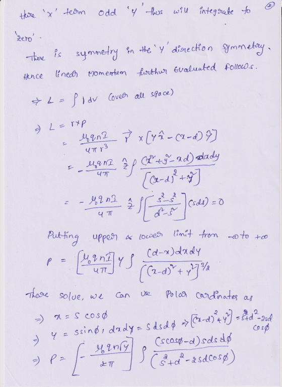 thare X team odd y this will integrate to zero There is symmetry in the Y direction symmetry. Hince linear momentum fur