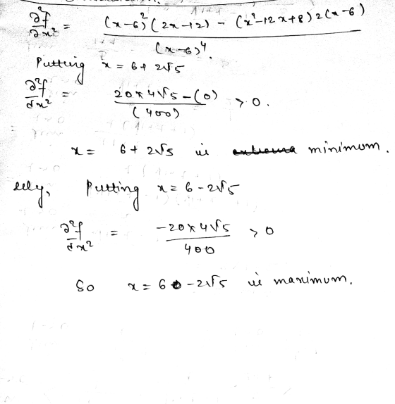 N. anz (2-6}(22-13) - (2-12 278) 264-6) Putting = 64 285 24 (2634 du? 2014V5-(0) (400) >0. x = 6+ ais ui extreuna minimum. na
