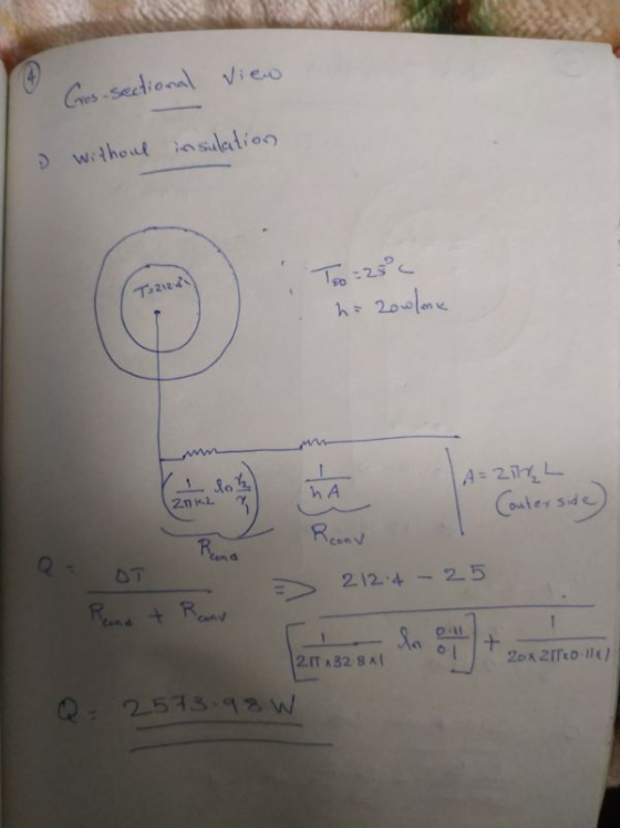 To Gros-sectional view I without insulation 2124 T-23- = 2owlane | A=ZiL (come to ha Cauters.de) Rconv 212.4 - 2.5 DT Reand +
