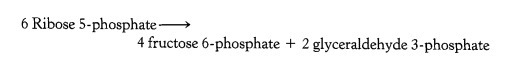 6 Ribose 5-phosphate-> 4 fructose 6-phosphate 2 glyceraldehyde 3-phosphate