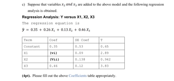 c) Suppose that variables Xand xz are added to the above model and the following regression analysis is obtained. Regression