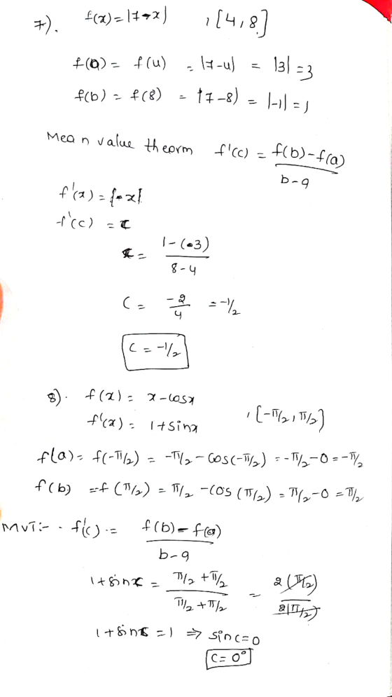 ~ 7). f(a)=1152) 14,8 f(0) = f(u) ly-ul 131=3 f(b) = f(8) - 17-8) - H-1)=) Mean value theorm f(c) - f(b)-f(a) D-9 fla) - {*