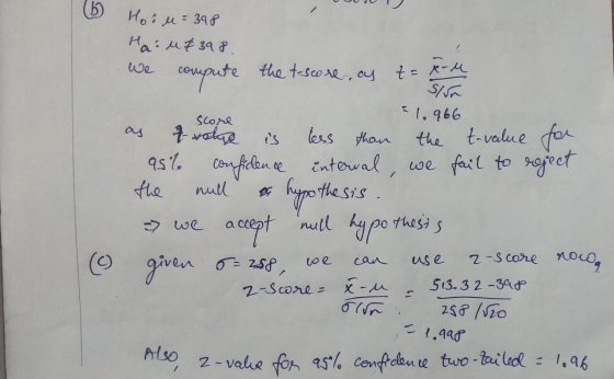 We (b Hoil = 398 Haiu 739 8. compute the t-score, as t= Roll = 1.966 Score 7 votre less than the t-value for 9s1. confidence