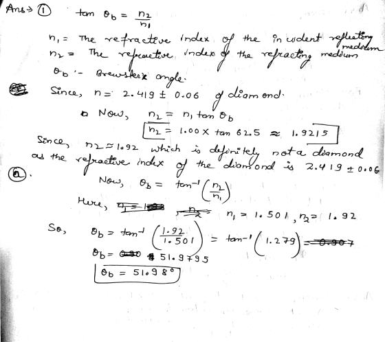 tem ob = the in woodent reflector na n, tom ob Anso a n2 the nia The Undex the Since, na 2.419 f 0.06 a Now, h2= 1.00x tam 62