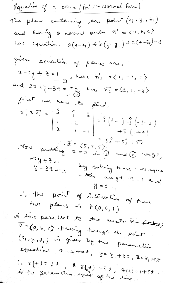 هہ has equation of a plane (Point - Normal form) The plane centaining the point (2109 ,, 7 ) and having a normal vector ñ =(a