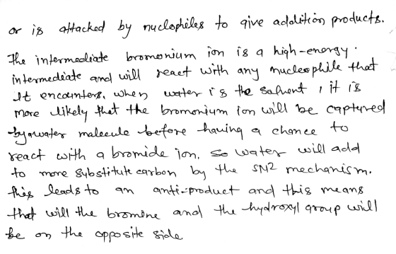or i atackad by nuclophiles to qive adolkon products. tha inlermacdiade bromonium on is a hiqh-enorgy 4hat any mucles plil we