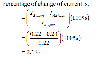 Percentage of change of current is, ( 14,Open-14,closed 1(100%) 0.22- 0.20 9.1% A open A,open )(100%)