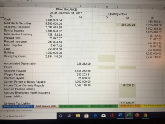 HIJ Adjusting entries Dr 265,000.00 Cash Marketable Securities Accounts Receivable Baking Supplies Merchandise Inventory Prep