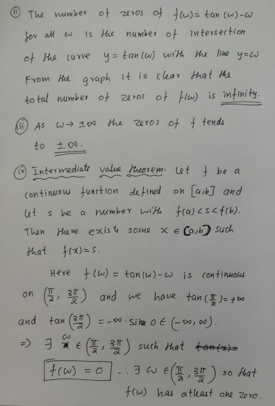 for all The number of zeros of tw)= tan (w)-W is the number of intersection of the curve y=tan(W) with the line y=w From the