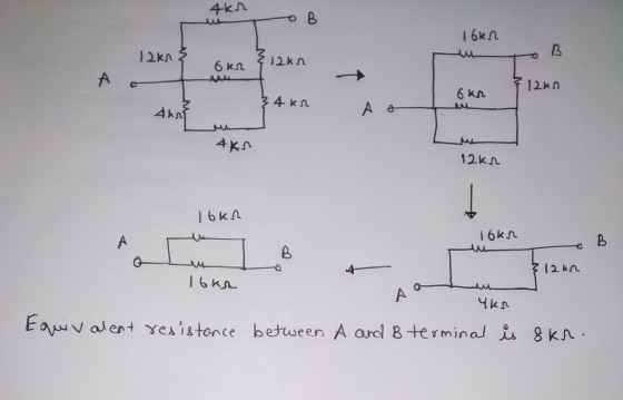 4kn B І бkn 12km B 6kn 12kn 12 6k 3 4 Кл Akri А е 4 кл 12кл. 16k 16k A B B | Ал 16кл. А Чел Equivalent resistance between A